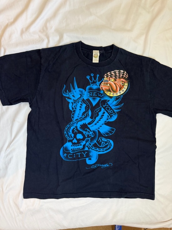 Ed Hardy Other - Ed Hardy Black T-Shirt with Blue and Orange Graphic